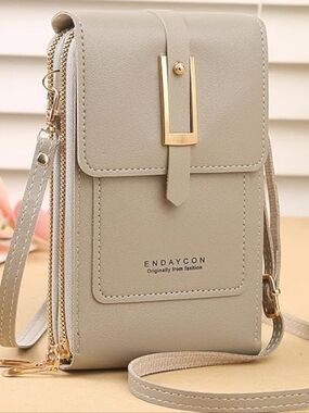 Touchscreen Crossbody Phone Bag Wallet - Khaki Grey, Detachable Adjustable Strap